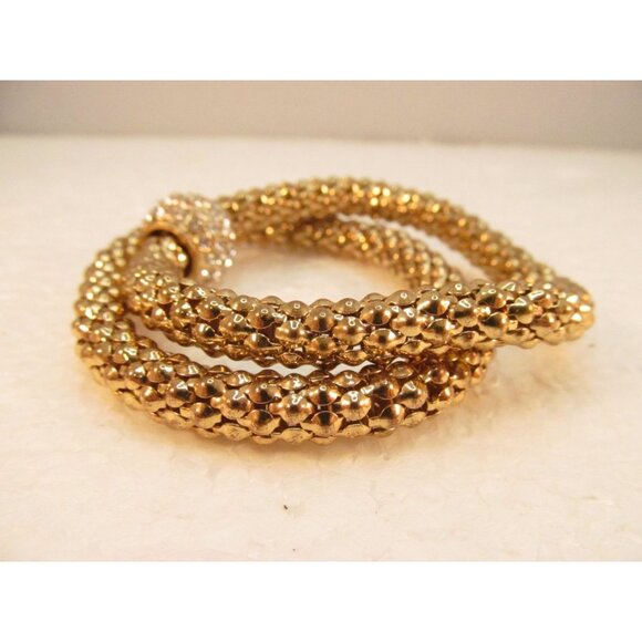 Gold Tone Stretch Metal Mesh Tube Rhinestone Bracelet 2 Piece Lot - Picture 14 of 15